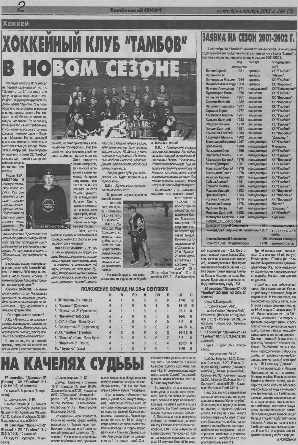 Газета "Тамбовский спорт" №9 от 09-10.2001г. (Ст. 2)