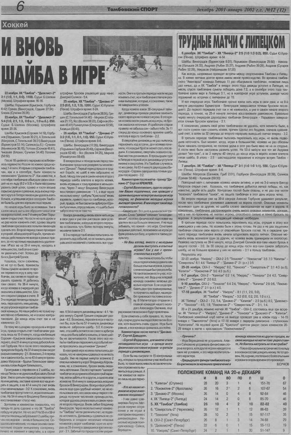 Газета "Тамбовский спорт" №12 от 12-01.2002г. (Ст. 6)
