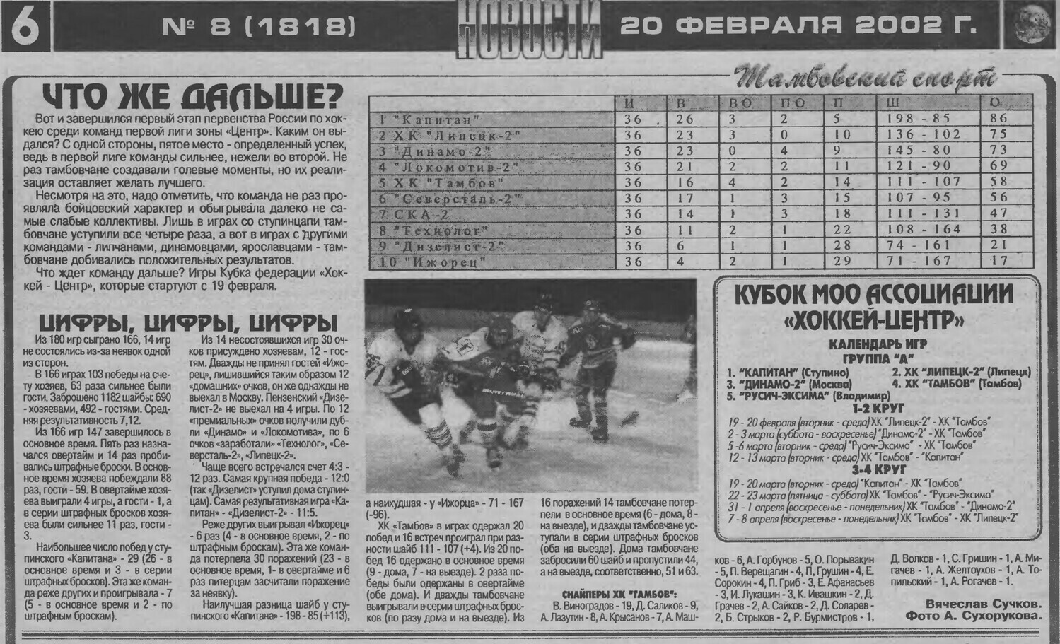 Газета "Новости. Тамбовский спорт" №1818 от 20.02.2002г.